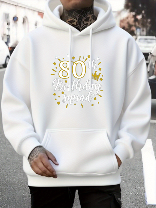 Men's Graphic Hoodie Eighty Birthday Squad With Sparkling Gold Confetti Details Crown Hoodie