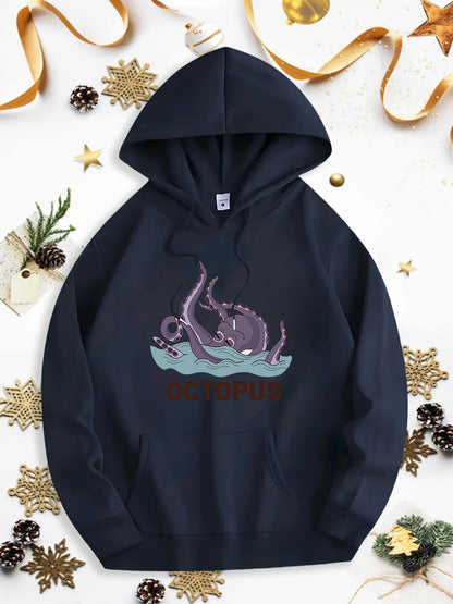 Men's Graphic Hoodie Octopus With Tentacles Rising Above Ocean Waves Wildlife Octopus