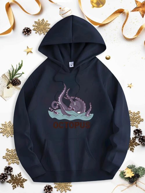 Men's Graphic Hoodie Octopus With Tentacles Rising Above Ocean Waves Wildlife Octopus