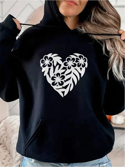 Women's Graphic Hoodie Tropical Petals Forming A Heart Shaped Centerpiece On Hoodie