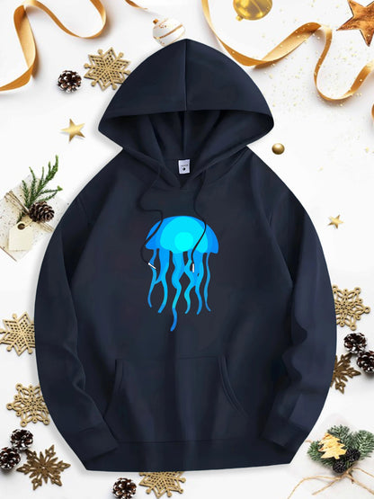 Men's Graphic Hoodie Luminous Blue Glow Among Floating Underwater Jellyfish