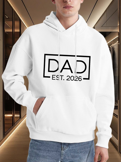 Men's Graphic Hoodie Dad Est 2026 Bold Framed Text With Minimalist Modern Lettering Hoodie