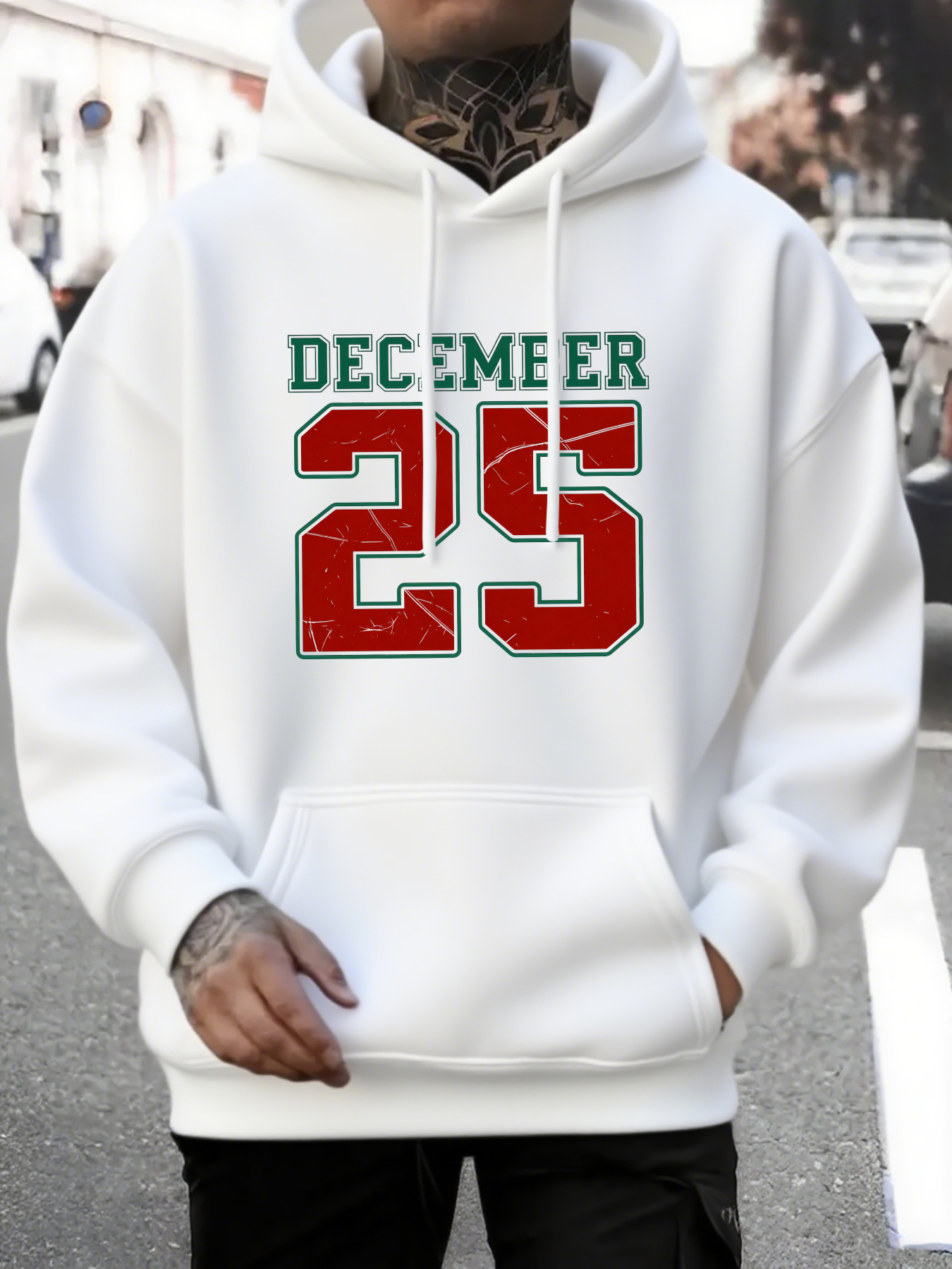 Men's Graphic Hoodie Green Letters With Bold Red Numbers December 25 Hoodie