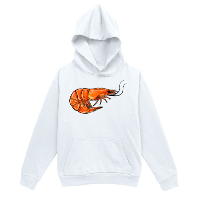 Men's Graphic Hoodie Vivid Orange Tones With Detailed Lines On Lively Shrimp Illustration Hoodie Shrimp
