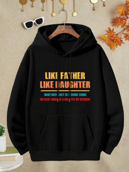 Women's Graphic Hoodie Like Father Like Daughter Colorful Bold Quotes Black Hoodie