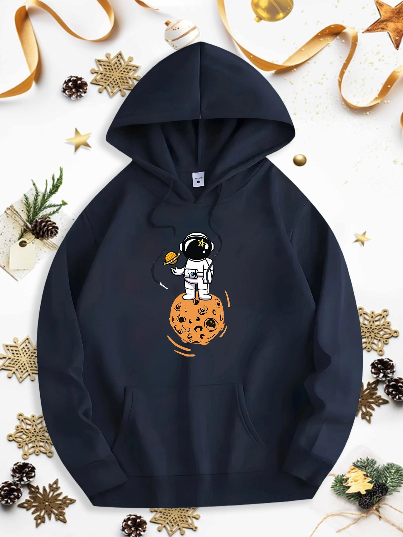 Men's Graphic Hoodie Adventurous Astronaut Floating In Space With Cookie Planet