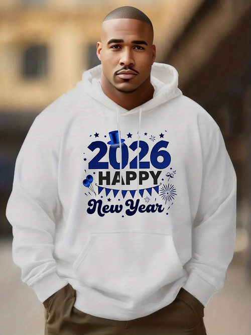 Men's Graphic Hoodie Happy 2026 Celebration With Confetti Fireworks And Festive Party Banner Hoodie