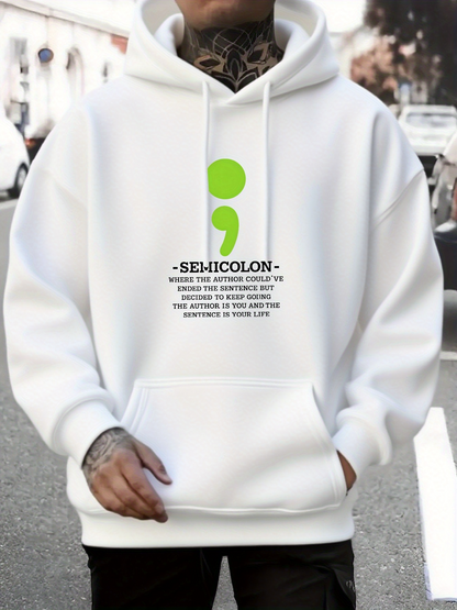 Men's Graphic Hoodie Semicolon Bright Green Icon With Meaningful Motivational Slogan Under Sunlight Hoodie