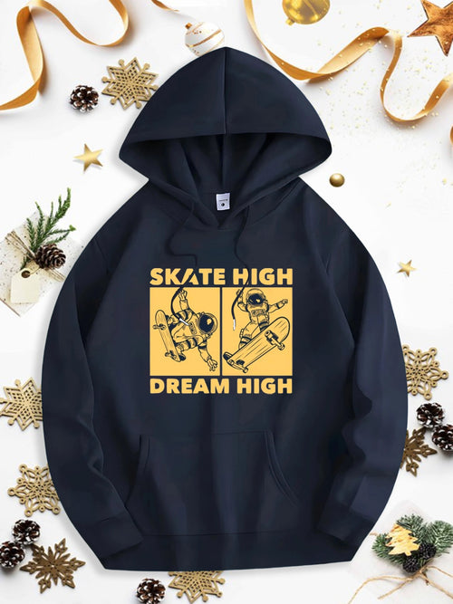 Men's Graphic Hoodie Skate High Dream High With Dynamic Motion Among Young Skaters Under Yellow Graphic Skater