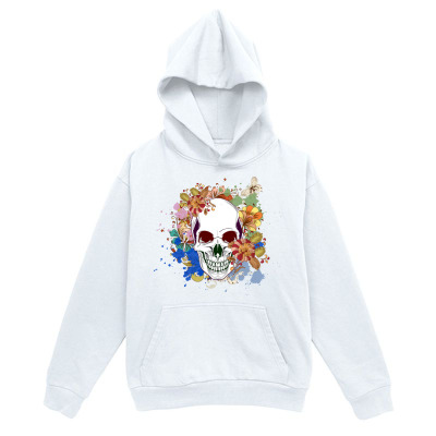 Men's Graphic Hoodie Colorful Splash With Floral Elements Surrounding Grinning Skull