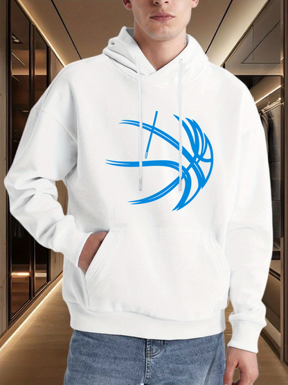 Men's Graphic Hoodie Dynamic Blue Streaks Forming Modern Basketball Design