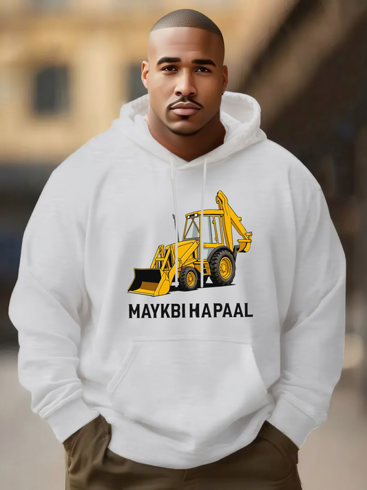 Men's Graphic Hoodie Maykbi Hapaal Yellow Digger Among Construction Tools Hoodie