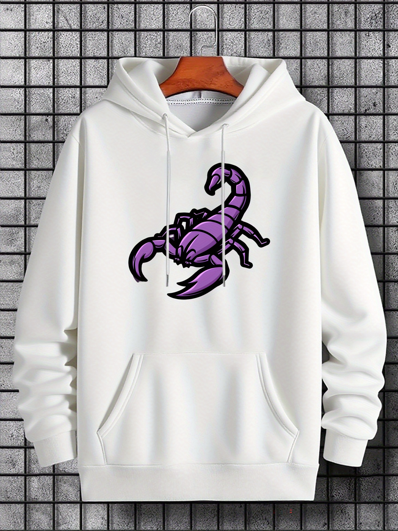 Men's Graphic Hoodie Vibrant Purple Artistic Illustration Among Dark Shadows Scorpion