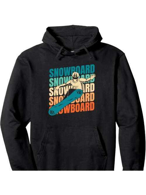 Men's Graphic Hoodie Retro Colored Text With Jumping Figure Among Snowy Mountains Snowboarder