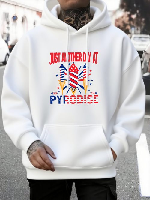 Men's Graphic Hoodie Just Another Day At Pyrodise Colorful Fireworks Bursting With Stars And Sparkles