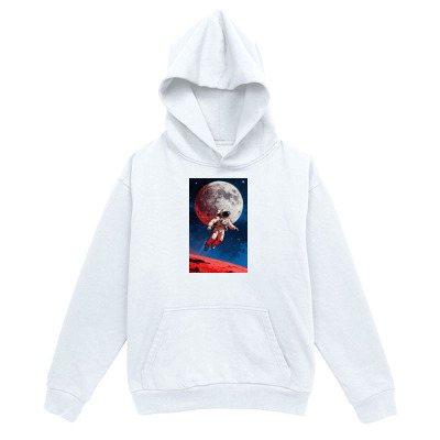 Men's Graphic Hoodie Lone Astronaut Floating In Space With Bright Full Moon And Red Martian Landscape Astronaut