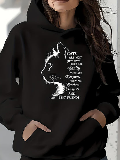 Women's Graphic Hoodie Cats Are Not Just Cats They Are Happiness And Best Friends Among Gentle Moonlit Cat