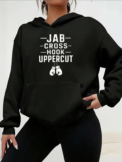 Women's Graphic Hoodie Jab Cross Hook Uppercut With Boxing Gloves Center Graphic