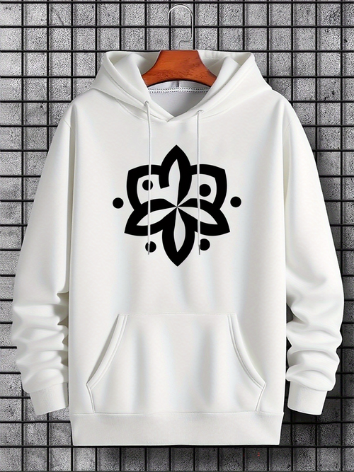 Men's Graphic Hoodie Abstract Ornamental Motif With Bold Symmetrical Black Lines Hoodie