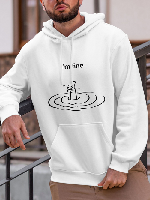 Men's Graphic Hoodie Im Fine Simple Line Art With Hand Above Water Hoodie