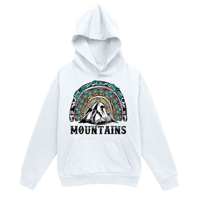 Men's Graphic Hoodie Colorful Rainbow With Tribal Patterns Above Majestic Calm Mountains