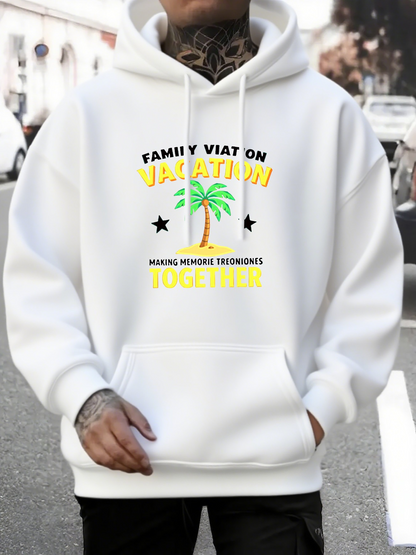 Men's Graphic Hoodie Family Vacation Tropical Palm Tree Under Sunny Skies With Black Stars Hoodie