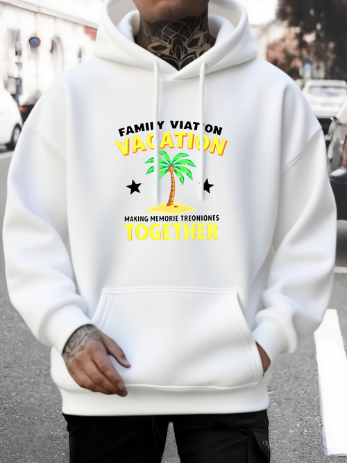 Men's Graphic Hoodie Family Vacation Tropical Palm Tree Under Sunny Skies With Black Stars Hoodie