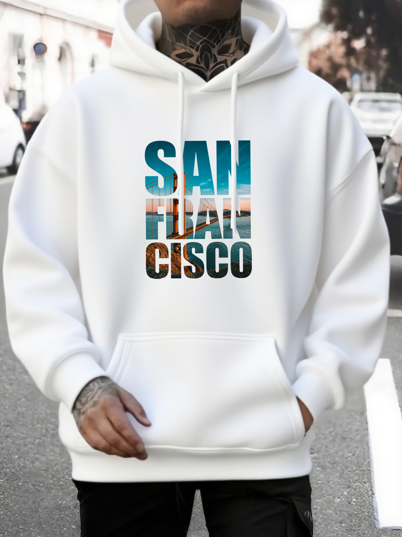 Men's Graphic Hoodie San Francisco Urban Landscape With Sunset Reflections Skyline Hoodie