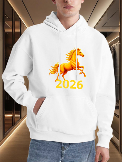 Men's Graphic Hoodie Golden Galloping Horse With Vibrant Orange And Shining Yellow 2026 Year Horse
