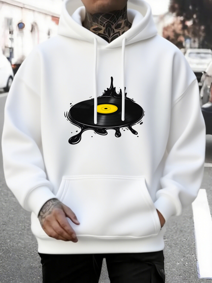 Men's Graphic Hoodie Retro Vinyl Record With Black Paint Splashes Surrounded By White Hoodie