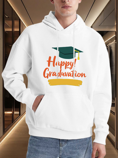 Men's Graphic Hoodie Happy Graduation With Green Cap And Yellow Brushstroke Graduation