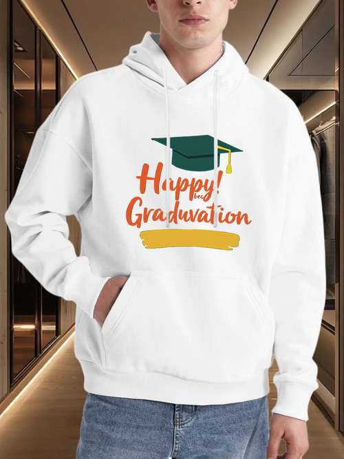 Men's Graphic Hoodie Happy Graduation With Green Cap And Yellow Brushstroke Graduation