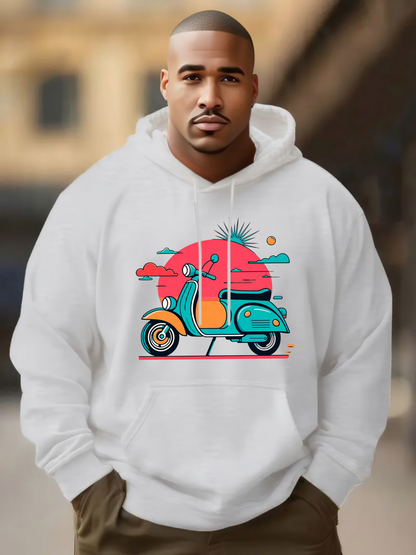 Men's Graphic Hoodie Retro Sunset With Palm Trees Behind Turquoise Scooter