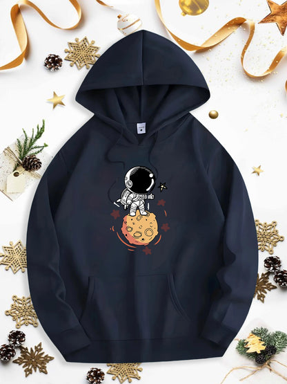 Men's Graphic Hoodie Floating In Space With Stars And Astronaut Holding Orange Moon