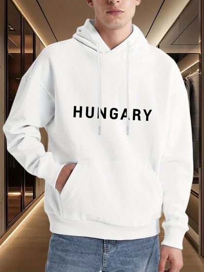 Men's Graphic Hoodie Hungary Minimalist Bold Lettering Hoodie With Clean Urban Streetwear Vibe