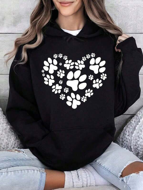 Women's Graphic Hoodie Multiple Playful Paw Prints Forming A Heart Shaped Design Paw Print