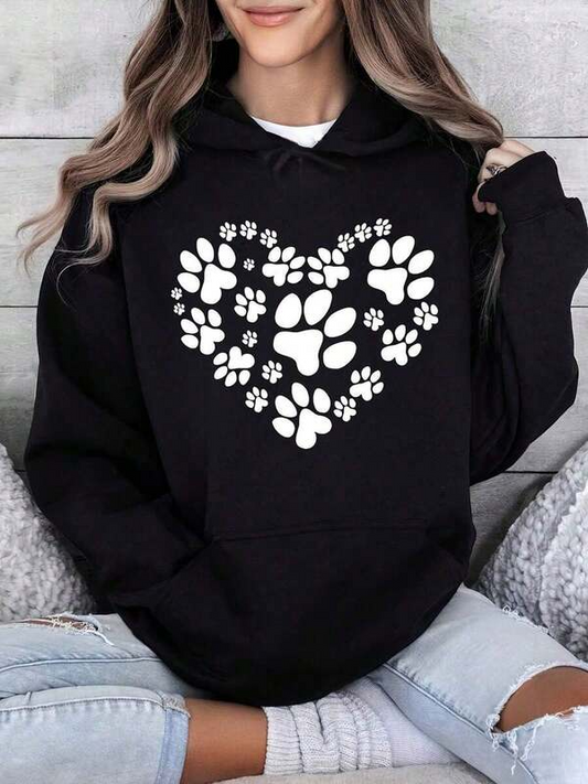 Women's Graphic Hoodie Multiple Playful Paw Prints Forming A Heart Shaped Design Paw Print