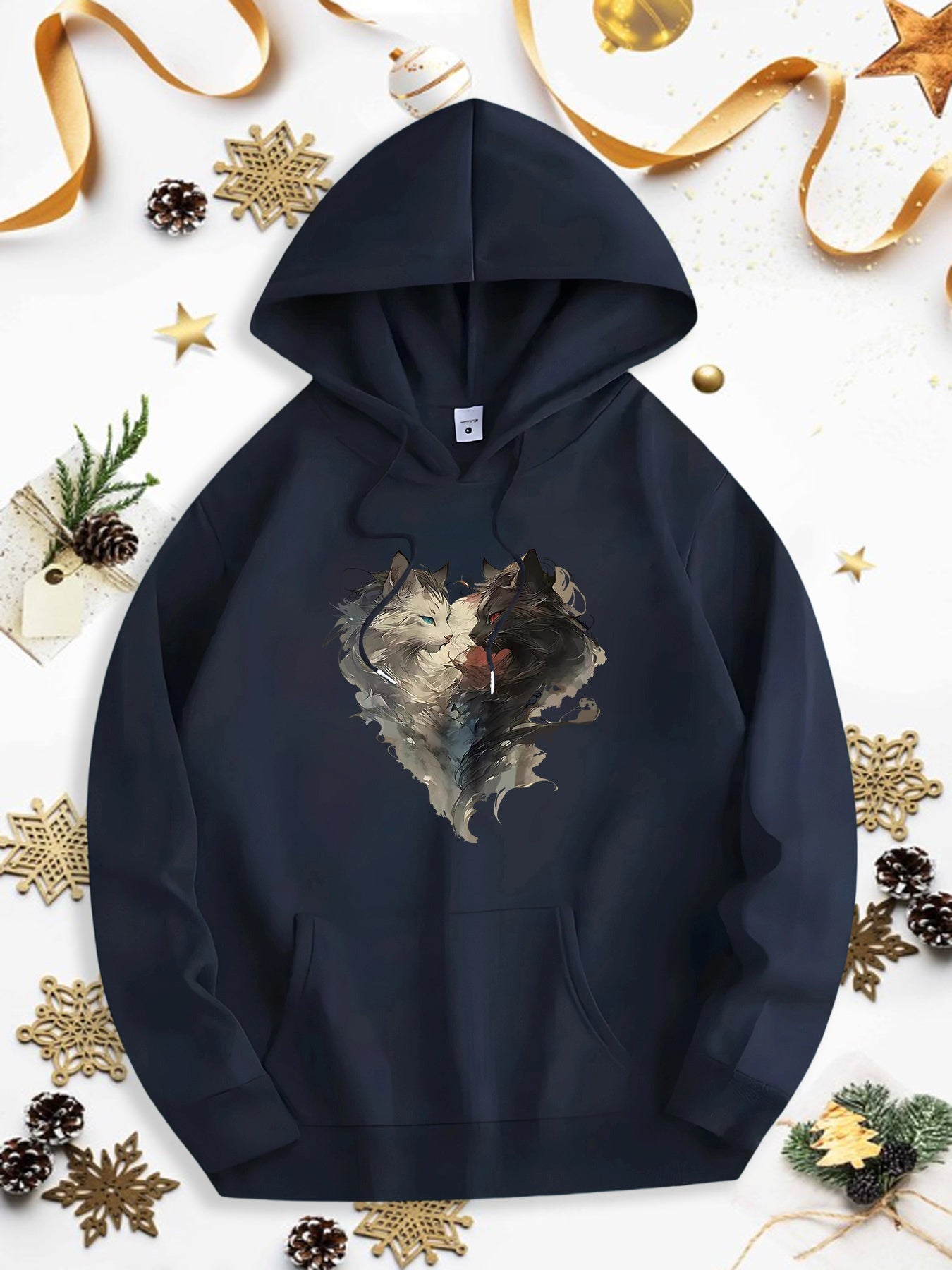 Men's Graphic Hoodie Majestic Shaggy Fur Courageous Wolf In Snowy Forest