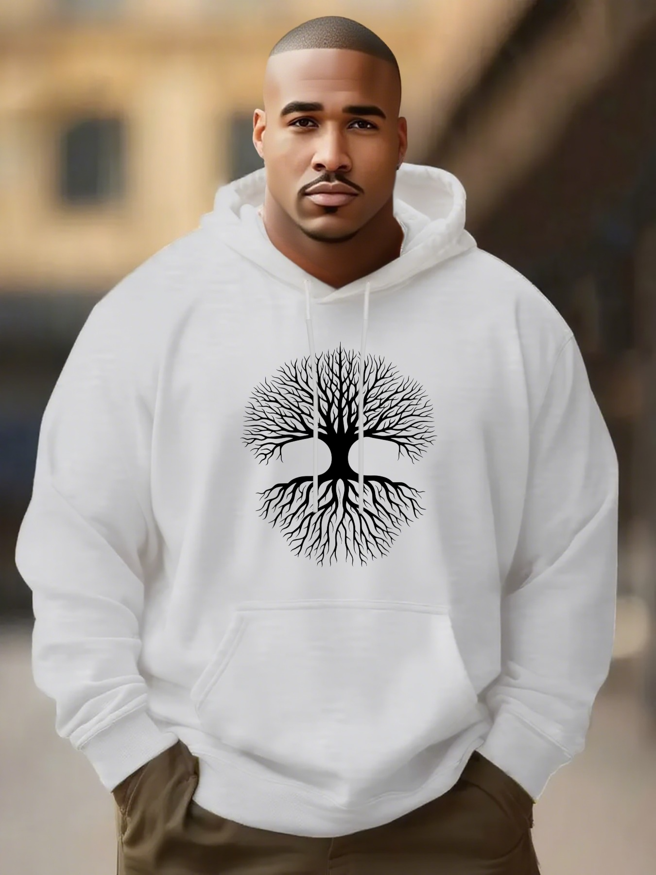 Men's Graphic Hoodie Silhouetted Winter Branches With Intertwining Roots Centered Tree