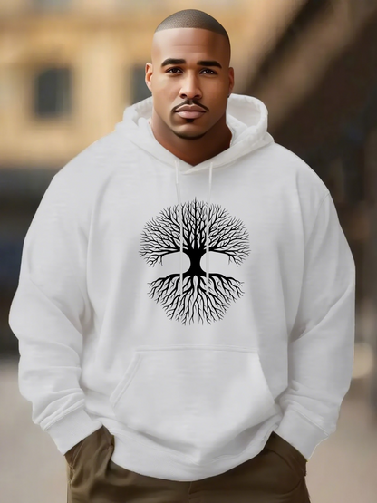 Men's Graphic Hoodie Silhouetted Winter Branches With Intertwining Roots Centered Tree