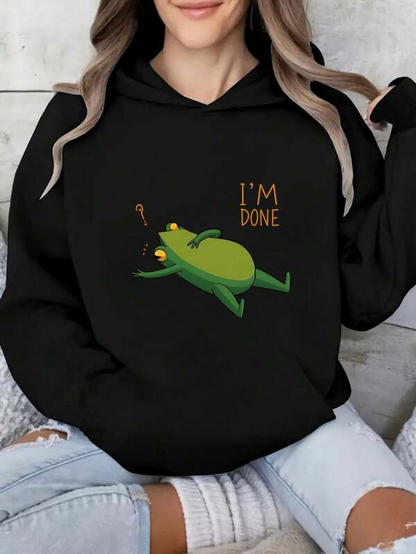 Women's Graphic Hoodie Im Done Relaxing Frog Lying Down With Exasperated Expression Cartoon Frog