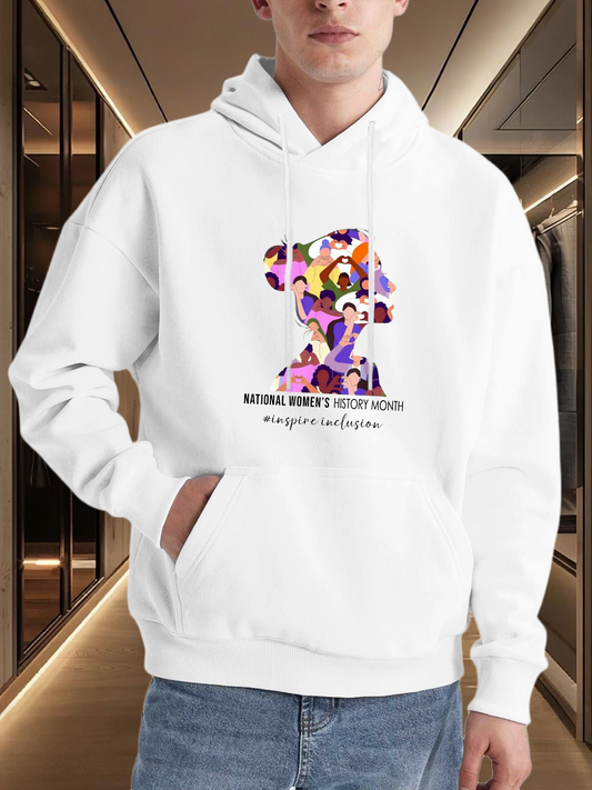 Men's Graphic Hoodie Colorful Abstract Female Silhouette Surrounded By Puzzled Hearts Hoodie