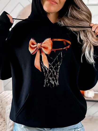 Women's Graphic Hoodie Shiny Silk Ribbon With Orange Glow Wrapped Around Basketball Hoop