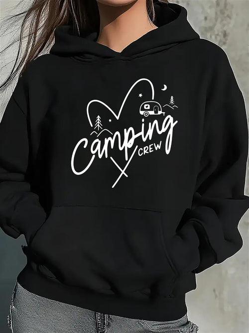 Women's Graphic Hoodie Camping Crew Campfire Under Stars Among Pine Trees Hoodie