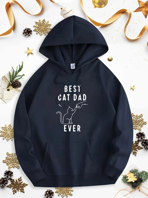 Men's Graphic Hoodie Best Cat Dad Ever Cute Line Drawing Cat With Playful Sketch