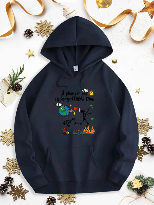Men's Graphic Hoodie Planetary Journey Across Outer Space With Whimsical Astronaut And Colorful Planets