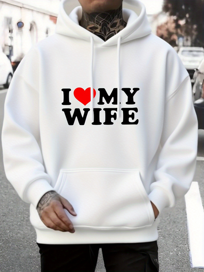 Men's Graphic Hoodie I Love My Wife Bold Letters With Red Heart Graphic Hoodie