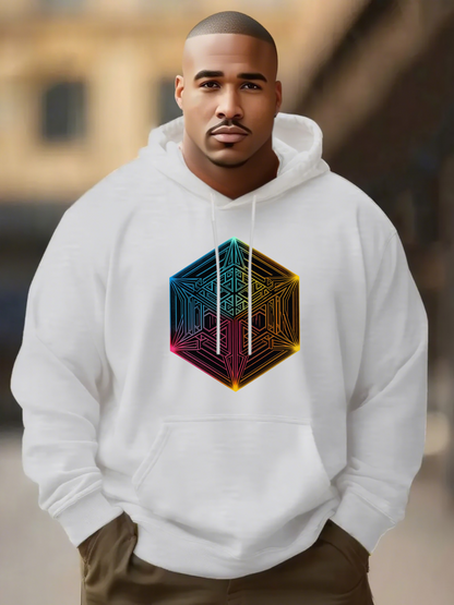 Men's Graphic Hoodie Geometric Multicolored Lines Forming A Futuristic Hexagon