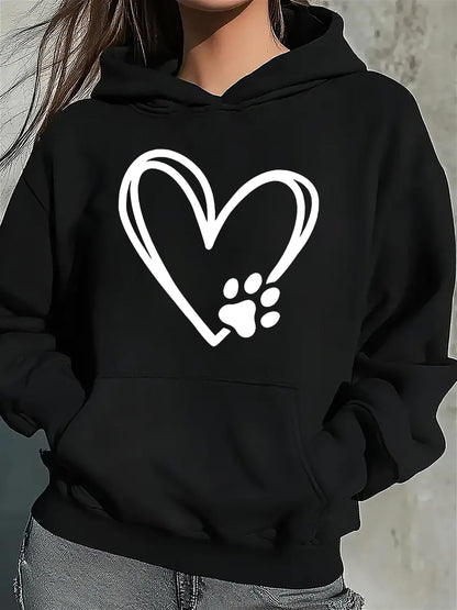 Women's Graphic Hoodie Outlined Heart With Playful Puppy Paw Surrounded By Gentle Lines Hoodie