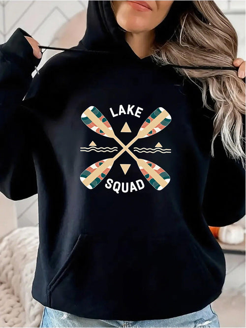 Women's Graphic Hoodie Lake Squad Colorful Paddles Crossed With Waves And Triangle